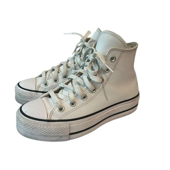 Converse Chuck Taylor All Star High Top Platform Sneakers White Leather Women Si - Picture 1 of 10